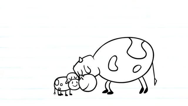 创意铅笔画:母牛伟大的母爱, 羡慕得铅笔人变成牛