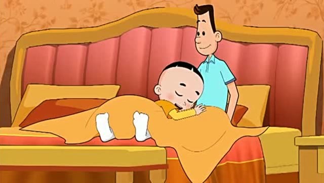 大头儿子睡不着,躺在爸爸身边,一样都失眠