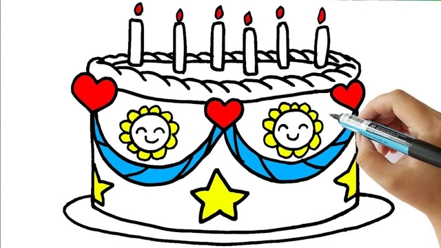 亲子涂色画:五岁生日蛋糕