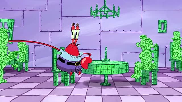 蟹老板在银行保险箱内走火入魔,要和钞票在一起生活