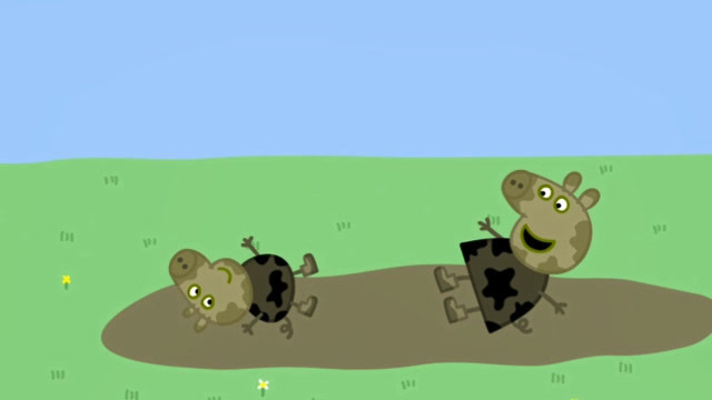 佩奇和乔治在泥坑里打滚,弄的满身都是泥,这两熊孩子!