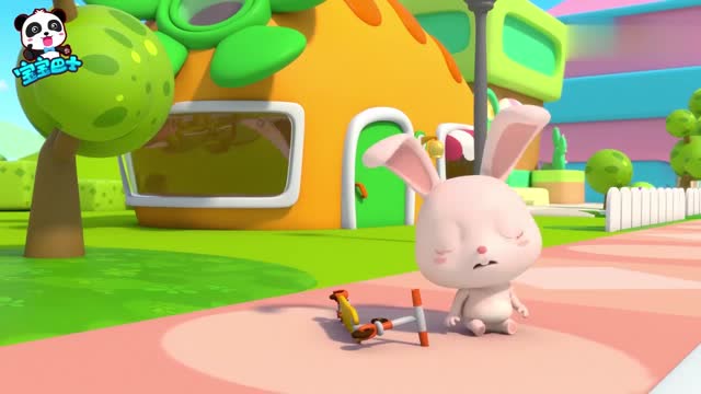 《宝宝巴士》兔一一的滑板车烂了害它摔了一个大跟头!