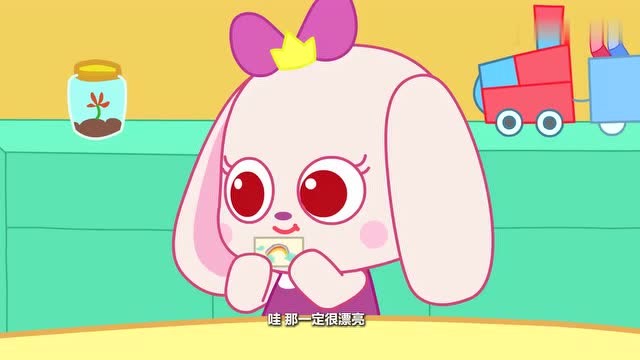 小鹿杏仁儿:桃桃画了一个彩虹邮票 是想它带着桃桃去彩虹上看一看