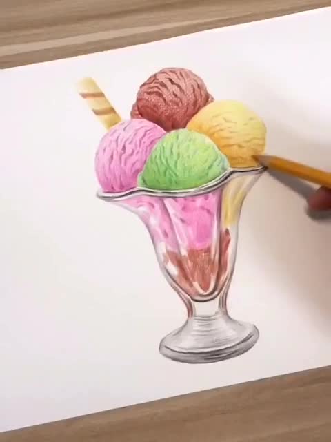 立体画画一个3d的杯子里面盛满了冰淇淋