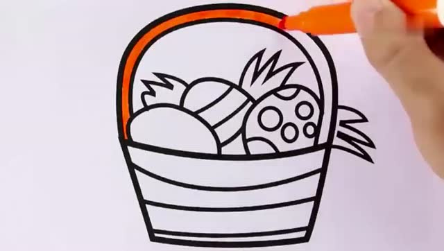 简笔画:一篮水果菠萝西瓜,右脑开发涂颜色