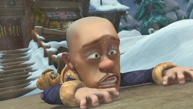 熊出没:光头强下雪天还要砍树,刚出门就摔了一跤