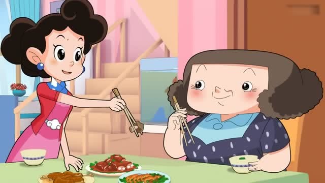 棉花糖和云朵妈妈:棉花糖云朵妈妈往奶奶碗里夹菜,碗都堆不下!