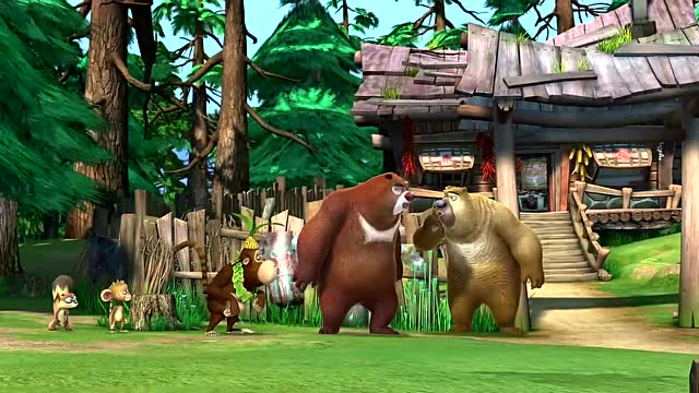 熊出没:光头强砍个树,天天还要被狗熊追着满森林的跑!