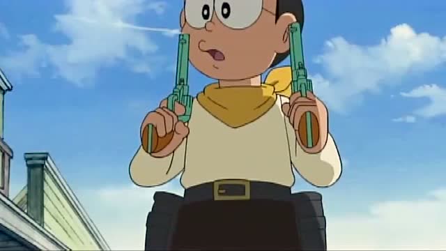 哆啦a梦:大雄变成神枪手,双手拿枪干掉了很多坏人