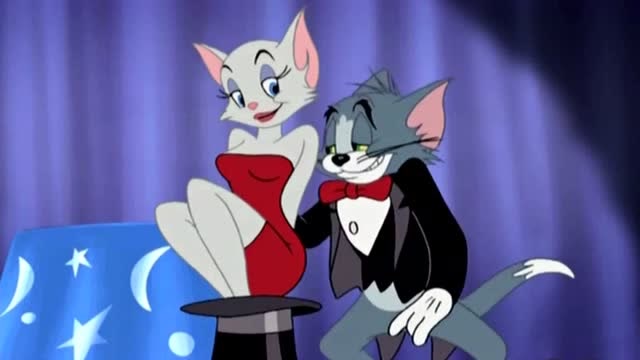 猫和老鼠汤姆从帽子里拉出长腿美女猫看见杰瑞非常害怕