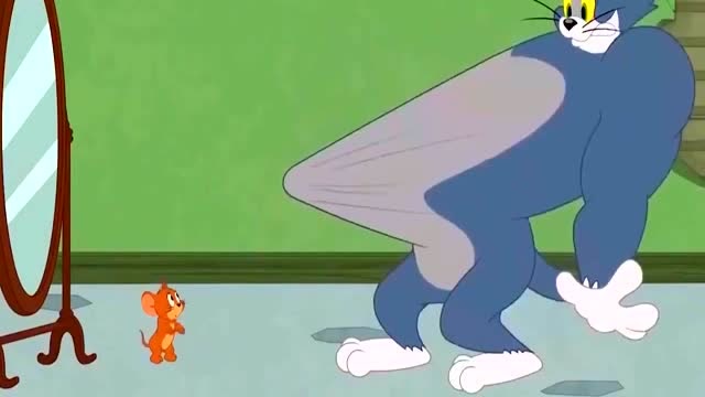 新猫和老鼠,汤姆的身体变得力大无穷,追着杰瑞四处跑
