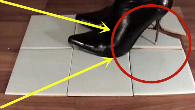 高跟鞋踩瓷砖看这破坏力,老公犯错,再也不用跪键盘了!