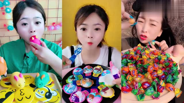 美女直播吃创意卡通奶酪棒,兔子巧克力夹心糖,童年向往的生活