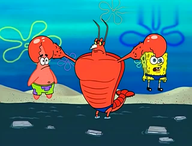 海绵宝宝和派大星以为自己溺水了,结果拉里一脸嫌弃的救下了他们