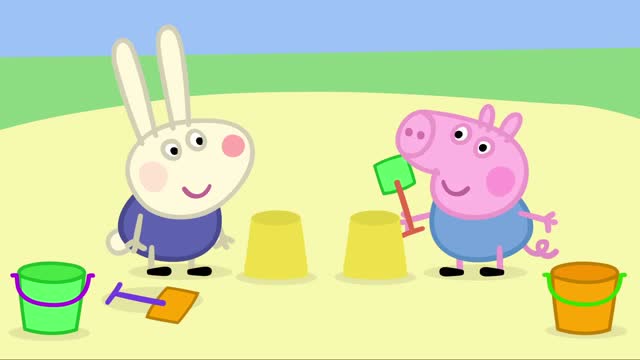 乔治把小兔理查德堆得沙堡弄坏,佩奇过去"教训"理查德的姐姐!