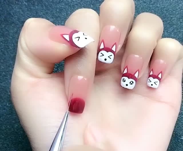 自己在家做个超简单的卡通阿狸美甲,简单手绘,可爱爆了!