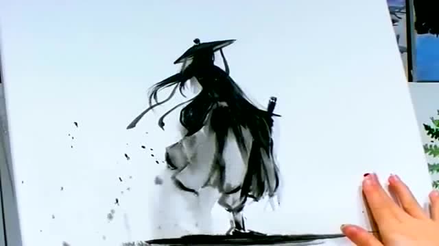 喜欢水墨画的女孩,用一支笔画江湖,像极了看透红尘的侠客!