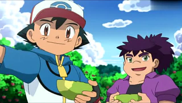 精灵宝可梦:天桐看到小智和那个人和好了,两个人在一起吃树果