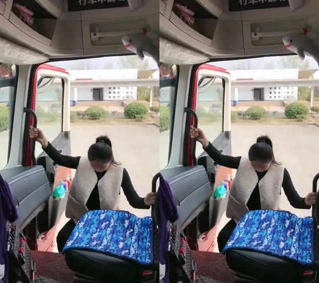 货车女司机朵朵!上完厕所后心情大好!后面的大哥瞅啥呢