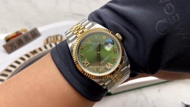 ew劳力士日志型36mm间金绿盘腕表开箱,女神最爱款