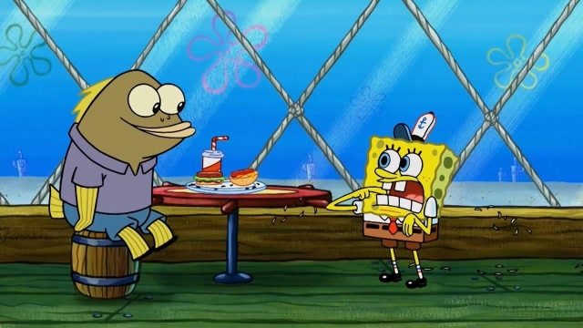 海绵宝宝一直咬手指甲,弄得蟹堡王餐厅到处都是,客人疯了