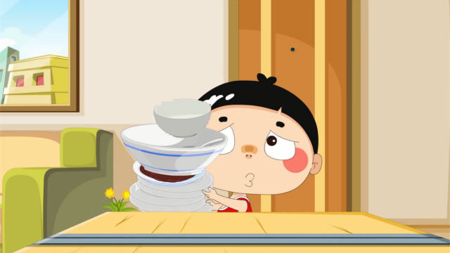 嗨顾得白:顾得白帮爸妈捡碗,但一次捡好多,这样很危险