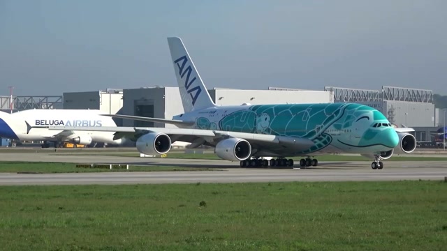 ana全日空第二架a380客机绿海龟彩绘机在德国试飞