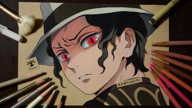 80b 用油性彩铅画二次元动漫人物鬼舞辻无惨