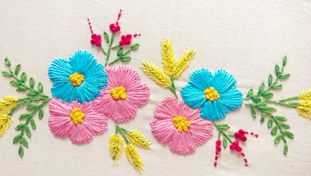 手工刺绣:豆针绣缝制小小的花朵