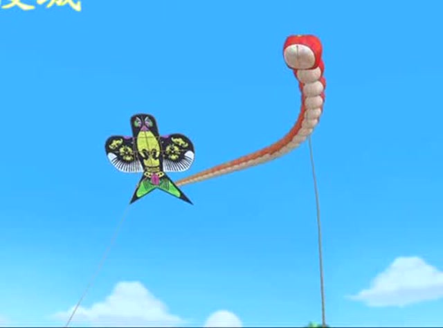 熊出没:过了会,从远处飞来了两个很漂亮的风筝