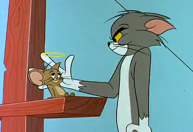 猫和老鼠,杰瑞小天使和汤姆大恶魔的眼神对决.