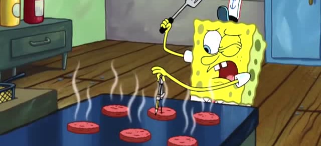 《海绵宝宝》海绵宝宝煎肉饼,不断修整,想达到完美!神器_圆规