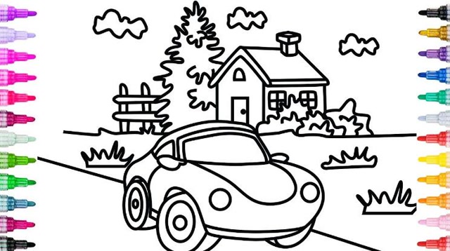 趣味简笔画:画房子车子玩玩