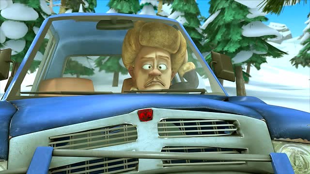 熊出没 光头强的车开得太快了 撞到了树上面 还把快递给丢了