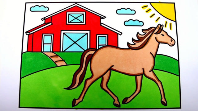 马场里奔跑中的马儿简笔画儿歌