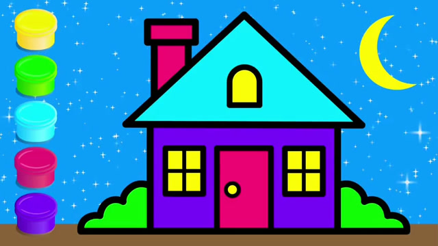 蓝色的房子简笔画图片