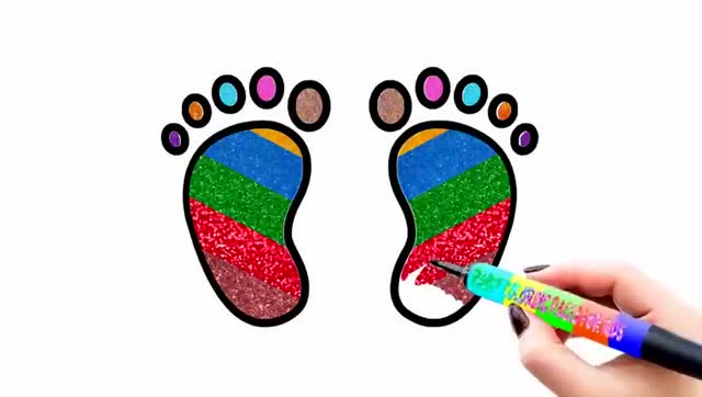 亲子涂色简笔画:彩虹脚丫画画