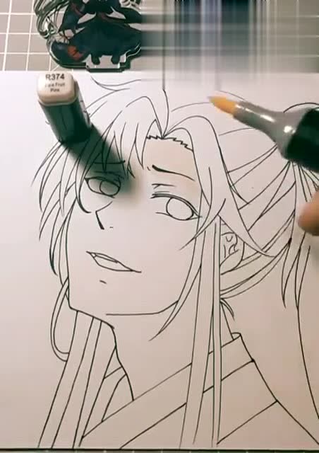 手绘教程 魔道祖师魏无羡的马克笔上色过程,喜欢那个吹笛的
