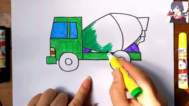 儿童简笔画,水泥搅拌车工程车