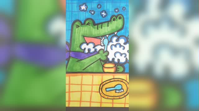简笔画:鳄鱼刷牙
