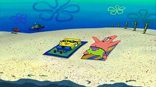 海绵宝宝:海绵宝宝和派大星在比奇堡海滩享受日光浴的日子真舒坦