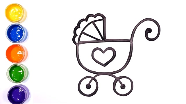 可爱宝宝物品简笔画婴儿车,奶瓶,尿不湿,婴儿服绘画教程