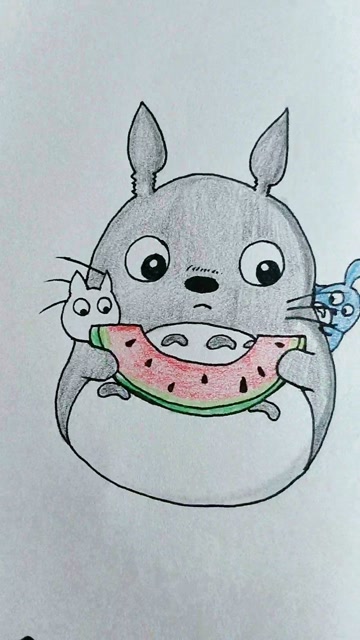 用彩铅画龙猫小龙猫是不是很可爱呢