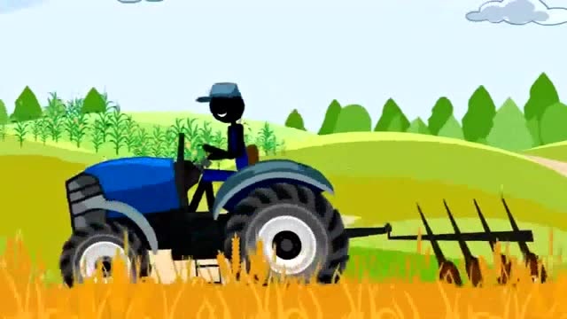火柴人拖拉机被地里干活的火柴人弄坏