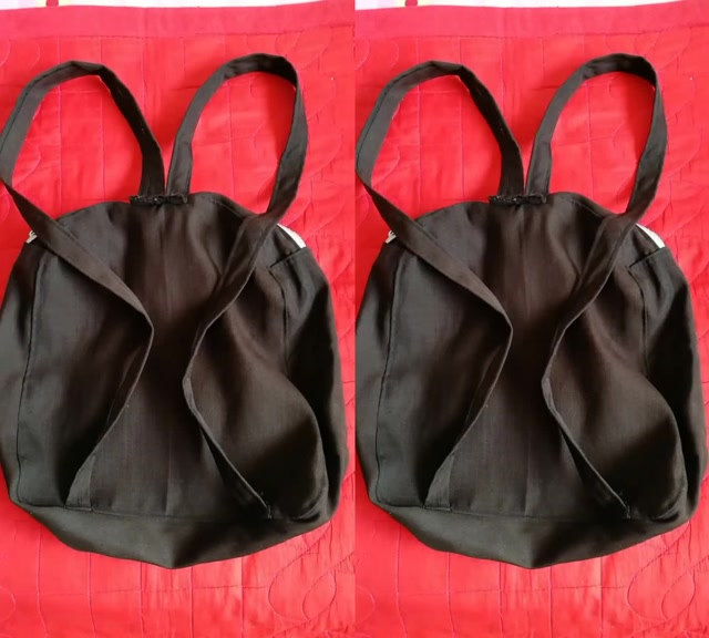 我老妈手工做的双肩背包,旧衣服利用上了