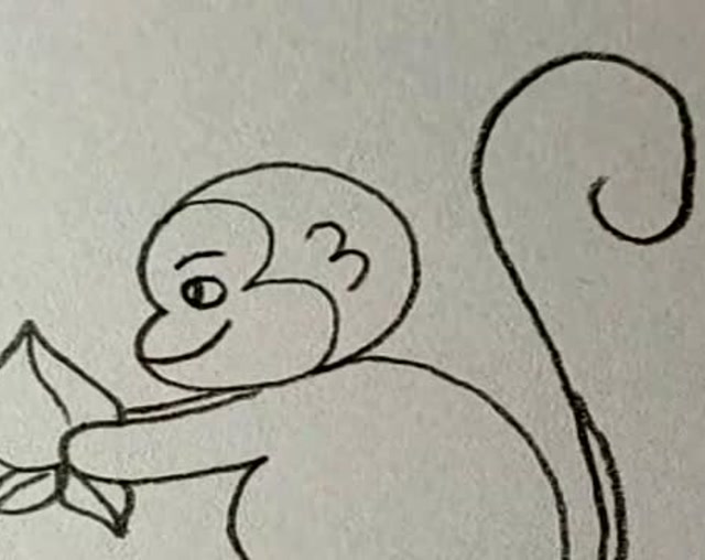 一分钟慢速简笔画视频-猴子捧桃!