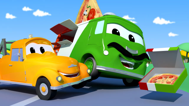汽车城之拖车汤姆  第105集 披萨车卡罗被一个很大的轮胎撞上了