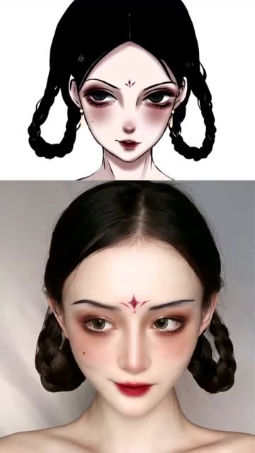 古风手绘仿妆:黑瞳酷女孩 一个有点小暗黑的古风妆容教程!