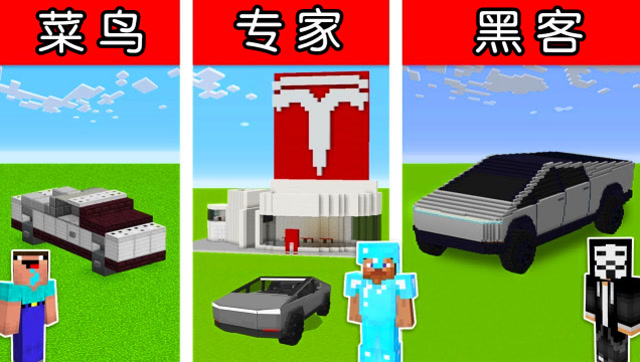 我的世界 当不同实力的玩家比赛制作新款特斯拉,专家:我店里什么款式