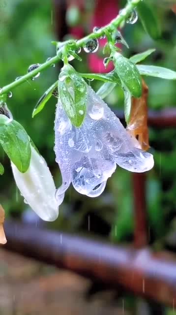 风铃花被雨水淋成了透明的玻璃花,晶莹剔透